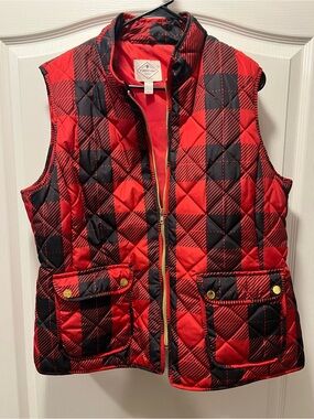 St. John's Bay Red and Black Quilted Plaid Puffer Vest